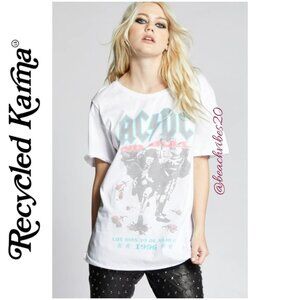 RECYCLED KARMA AC/DC No Bull Tour Vintage Graphic Boyfriend Tee White L RK-80